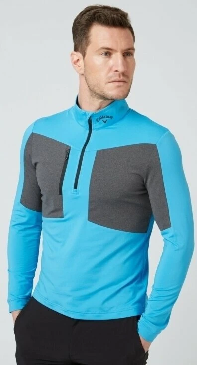 Callaway Mens Aquapel 1/2 Zip Mixed Media Pullover Malibu Blue/Caviar XL 4 Callaway Mens Aquapel 1/2 Zip Mixed Media Pullover Malibu Blue/Caviar XL - Image 4