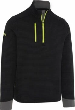 Callaway Midweight Textured 1/4 Zip Mens Fleece Caviar/Yellow Plum L
