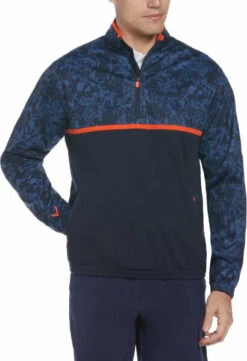 Callaway Mens Abstract Camo Printed Wind 1/4 Zip Navy Blazer XS